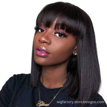Wholesale Straight Bob wigs with bang human hair, natural black long wig with bangs, human hair wigs with bangs